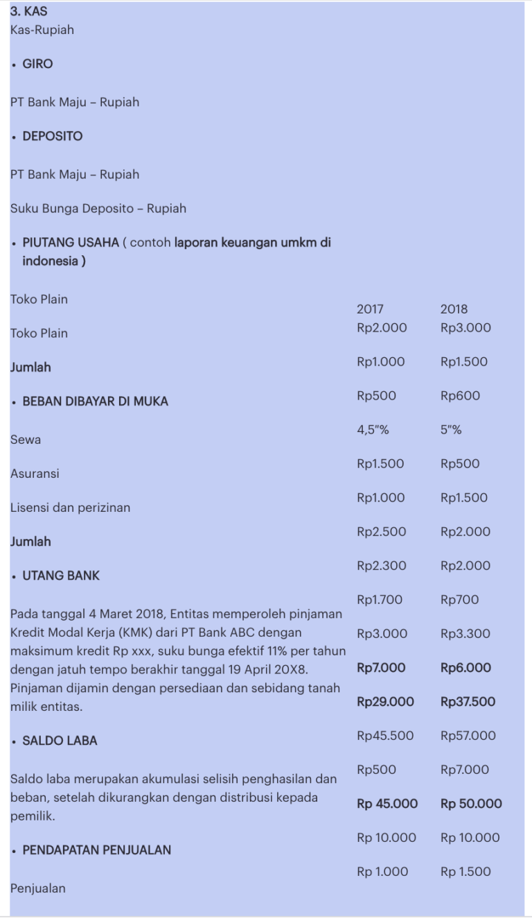 Contoh Catatan Atas Laporan Keuangan 