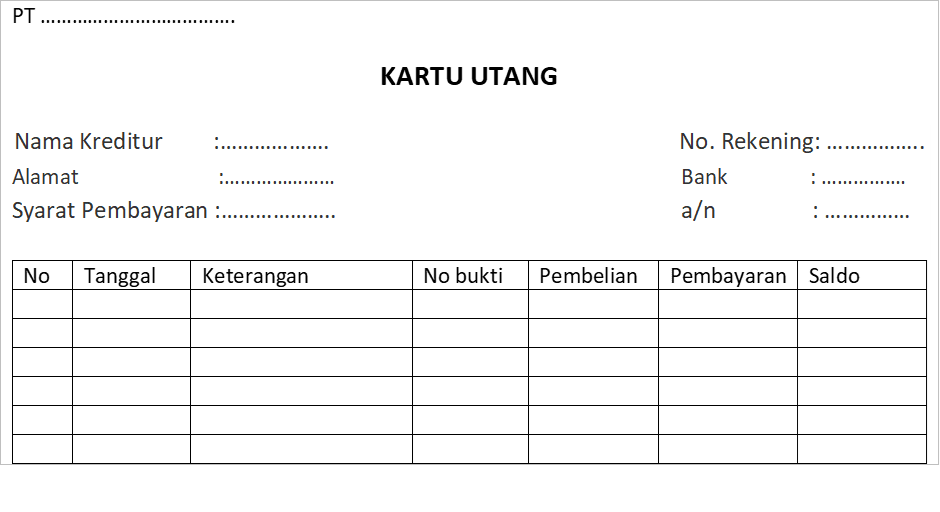 Contoh Kartu Utang