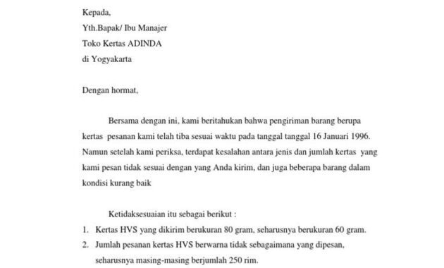 Contoh Surat Pengaduan