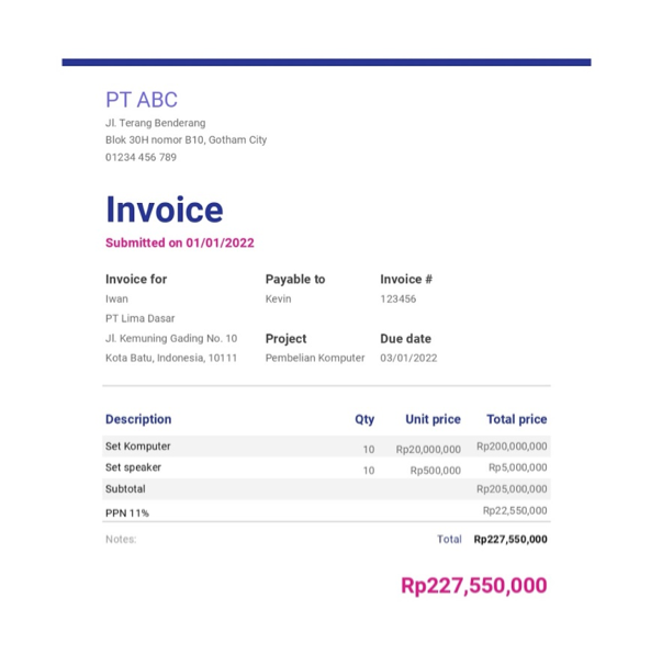 Contoh Invoice Pembayaran, Komponen &Amp; Jenis-Jenisnya 4 Contoh Invoice Pembayaran 3