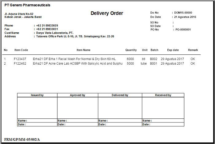 Contoh Surat Delivery Order 1